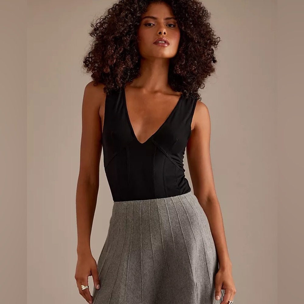NWT Anthropologie Women’s Black Pilcro Plunge Bodysuit Size Large